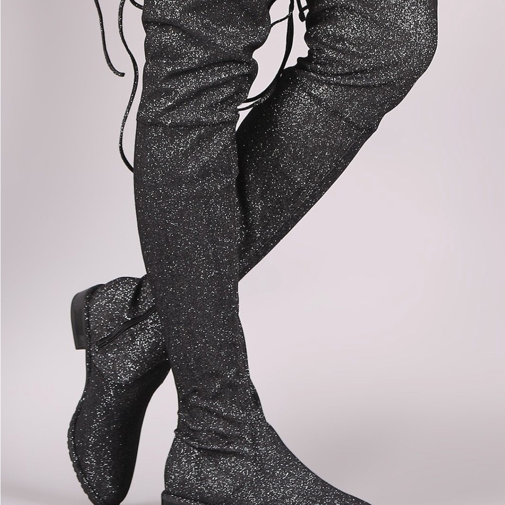 Liliana Black and Silver Over the Knee Boots